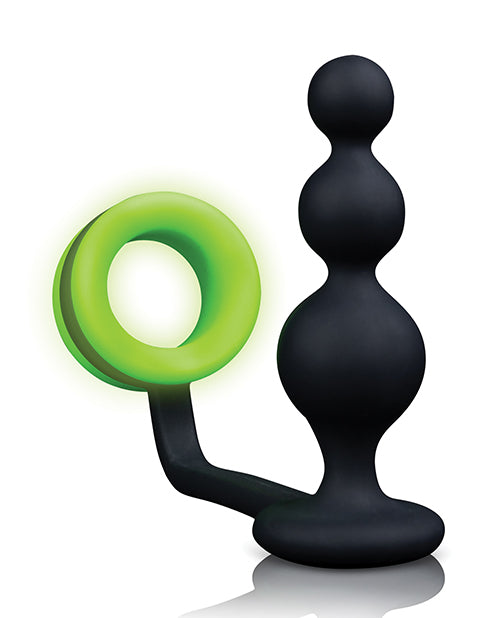 Tapón anal Shots Ouch Beads con aro para pene - Brilla en la oscuridad