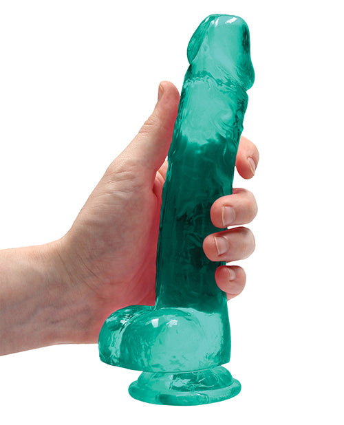 Shots RealRock Dildo Réaliste | Grand Dildo Transparent de 20 cm avec Testicules | Dildo Ventouse Turquoise