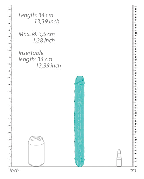 Dildo realista Shots RealRock | Dildo grande de cristal transparente de 33 cm | Dildo doble turquesa | Dildo anal