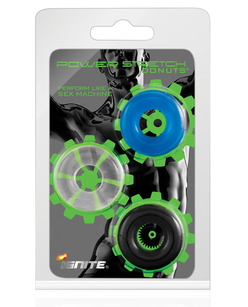 Ignite Power Stretch Anneaux Péniens - Pack de 3 Noir/Transparent/Bleu