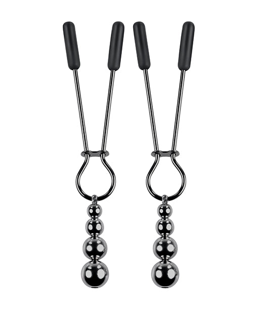 Pinces à tétons perlées Selopa - Chrome noir