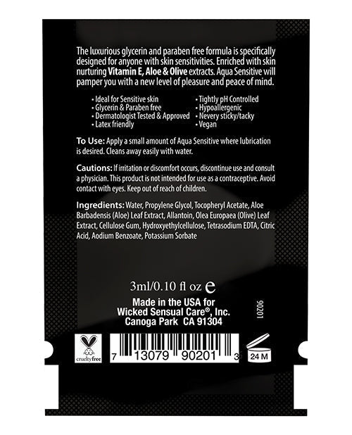 Wicked Sensual Care Lubricante Hipoalergénico a Base de Agua Aqua Sensitive - .1 oz