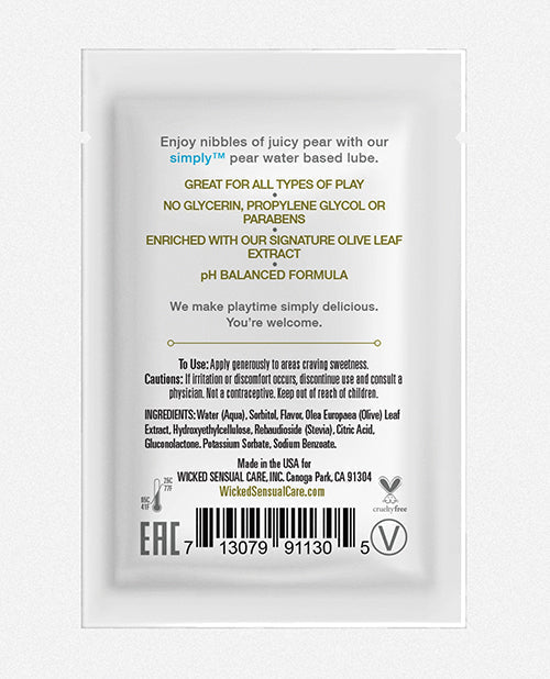 Wicked Sensual Care lubricante a base de agua Simply - Pera de 2,8 g