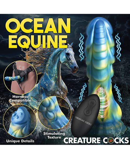 Creature Cocks Vibrador de pene de caballo marino con mando a distancia - Azul/Amarillo