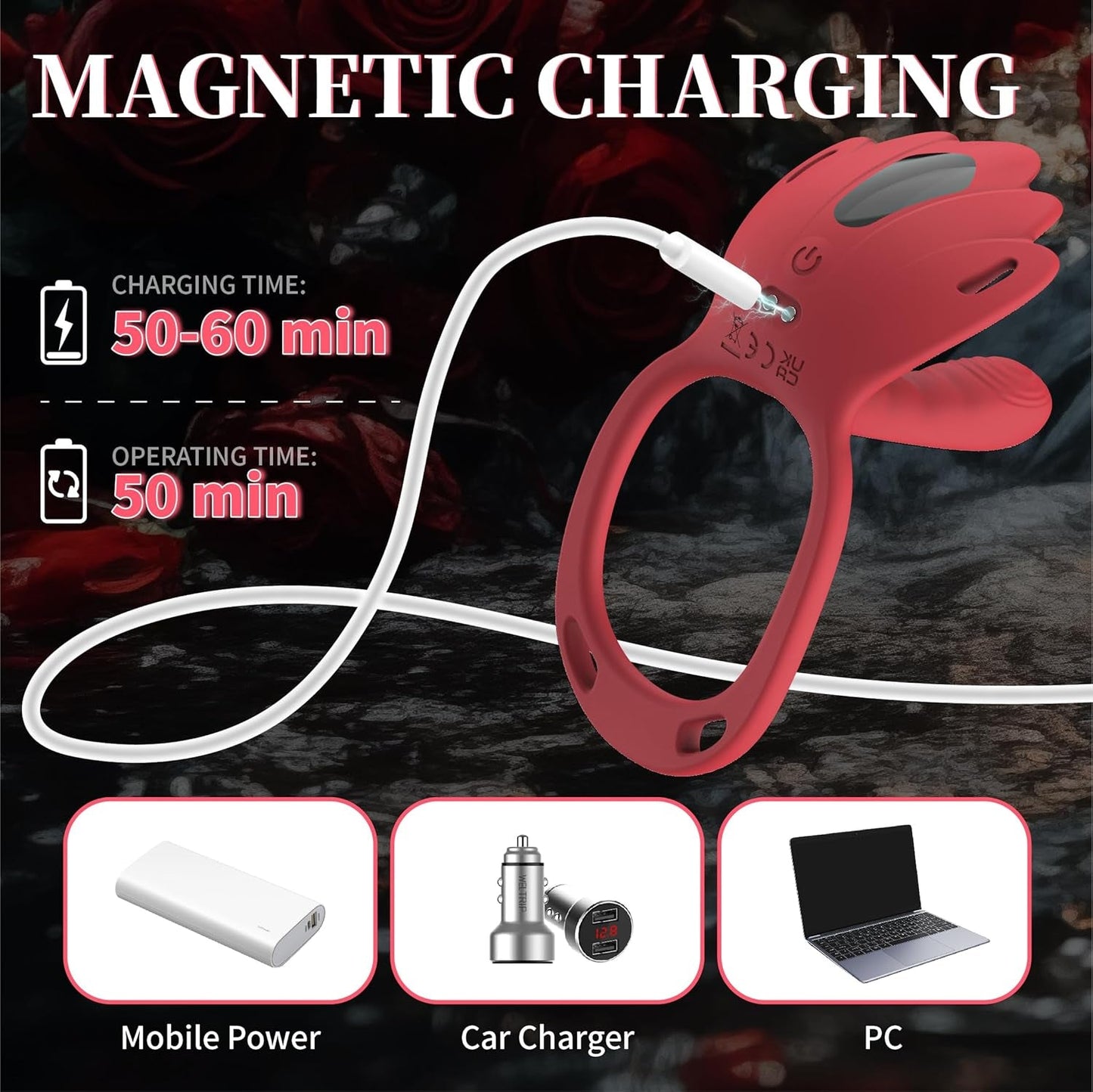 RougeFlex Anillo para el pene portátil Estimulador de clítoris App 9 modos
