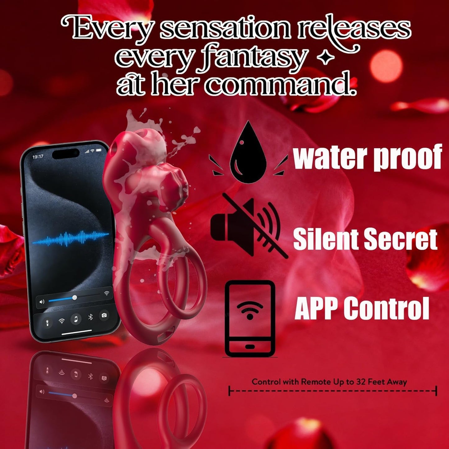 Anillo convertible CrimsonSwitch para pene y estimulador de clítoris con control por aplicación