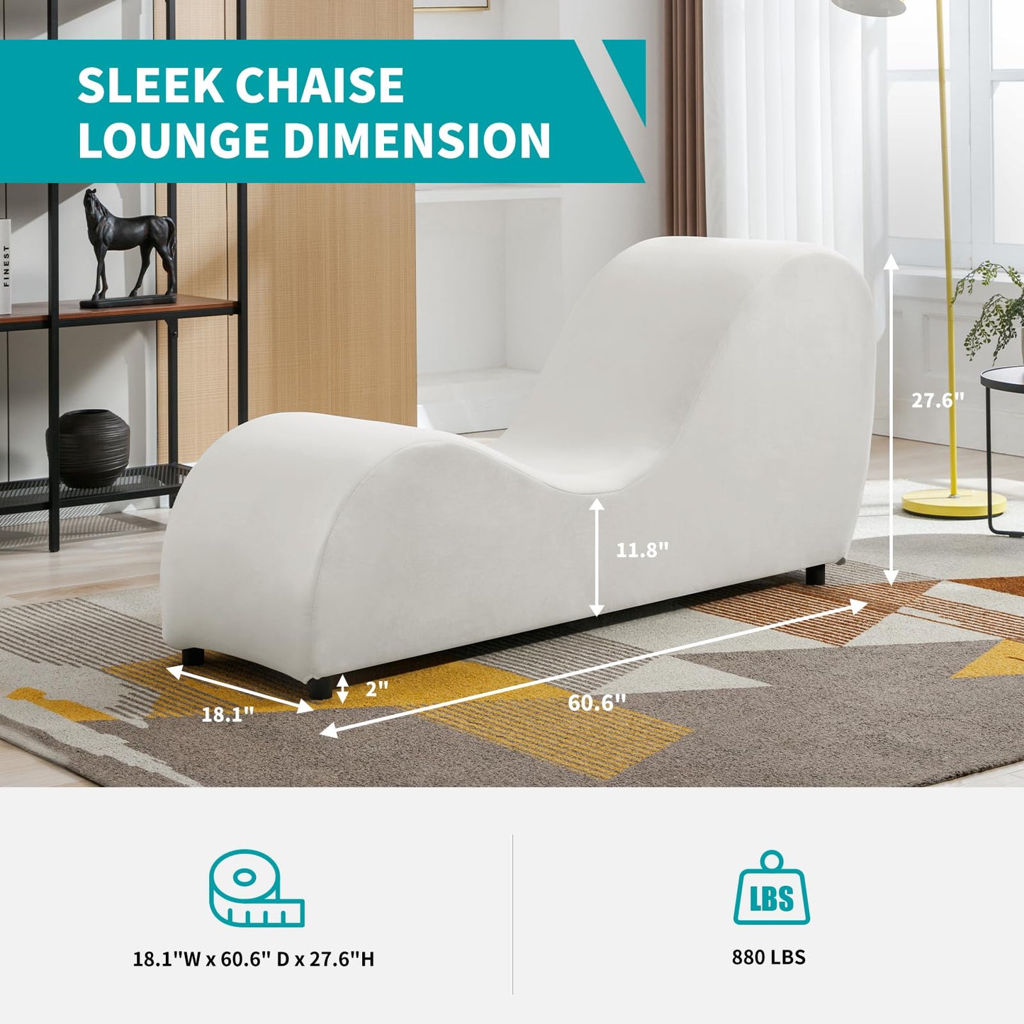 Chaise longue de plaisir ergonomique incurvée en velours beige