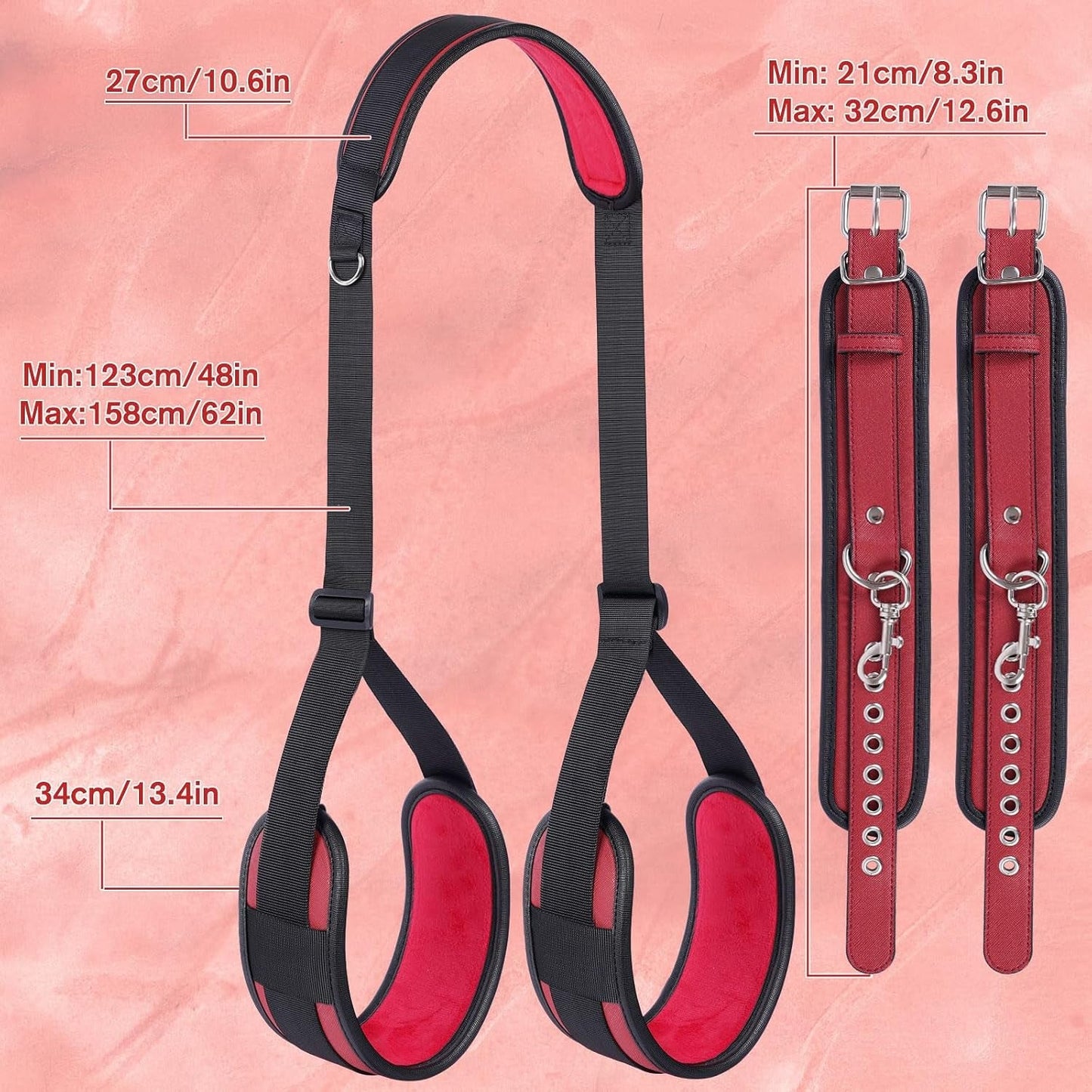 Kit BDSM PlushLock con correa de cuero de PU y puños