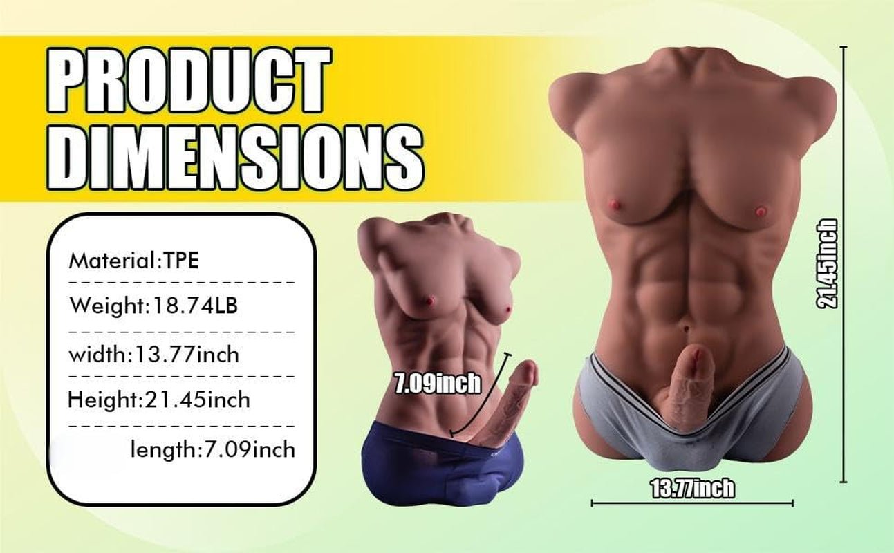 Torso de muñeco sexual masculino PulseDrive con un enorme dildo