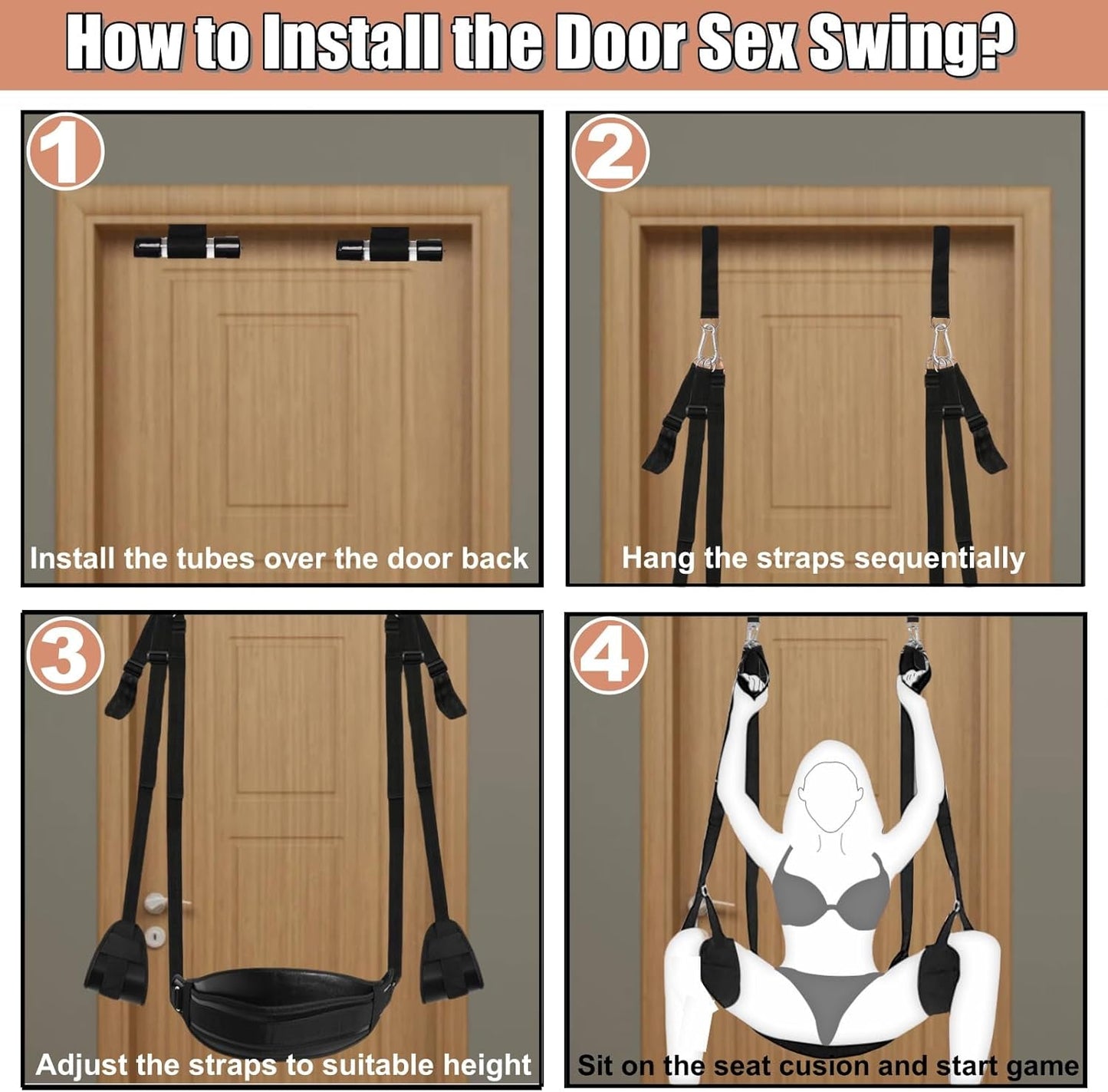 Columpio sexual AcryluX para puerta con cojín de PU, 136 kg