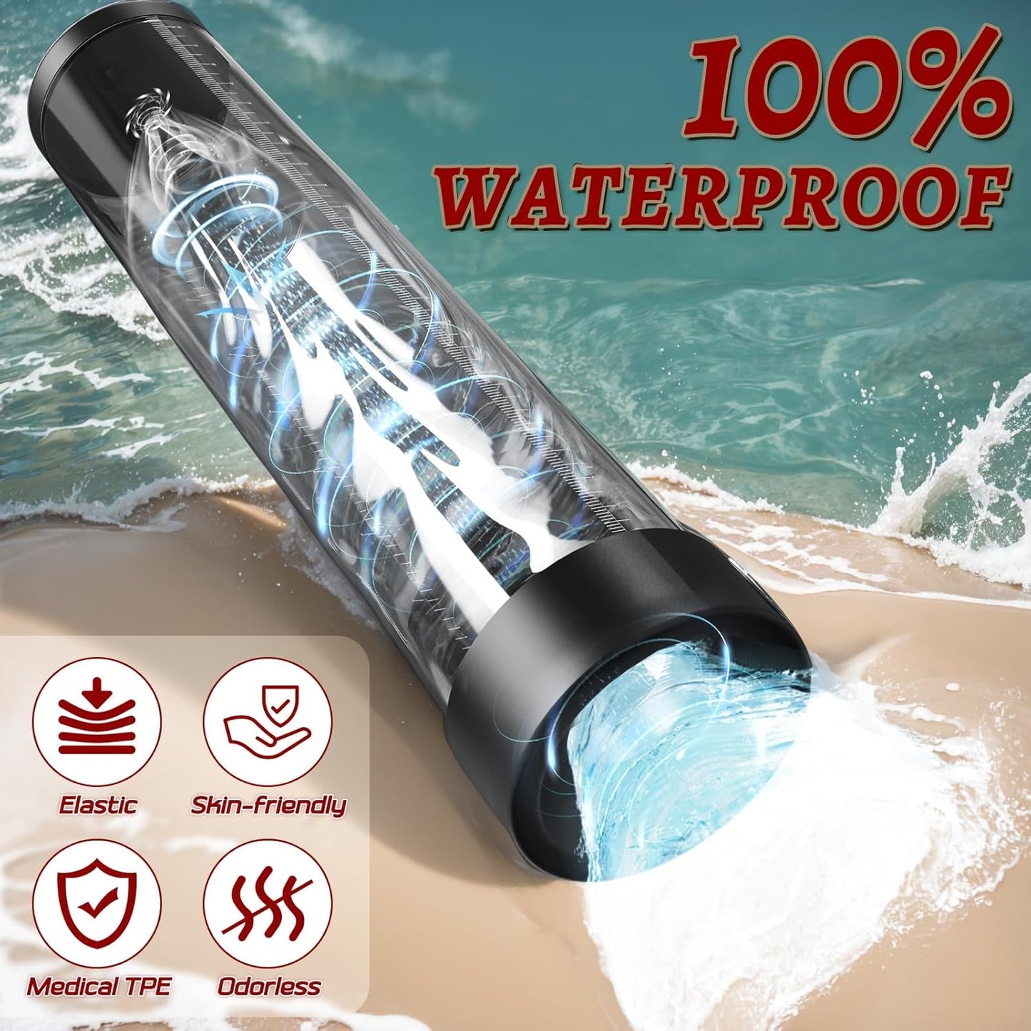 Bomba para pene MaxReach Manual Tubo de 9,5" Funda realista