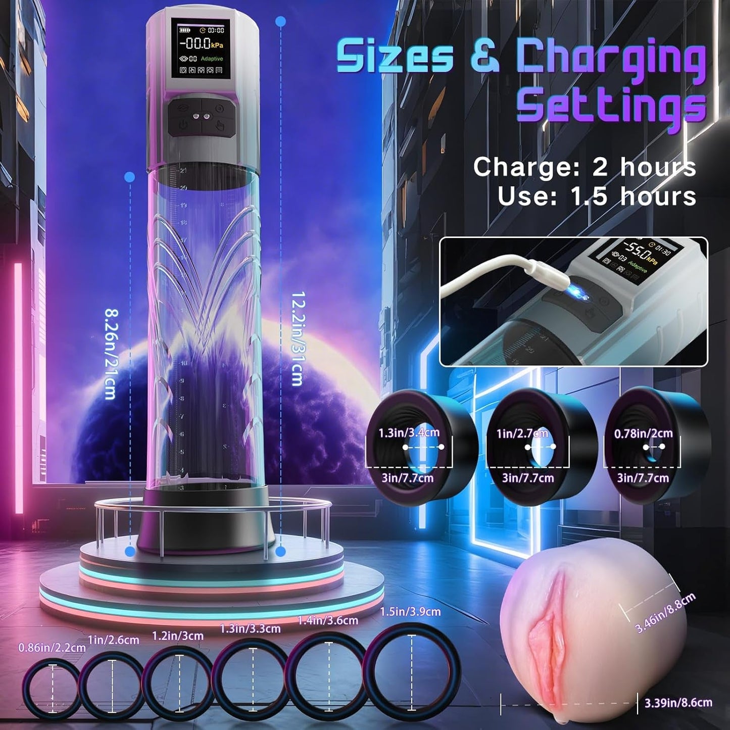 AdaptiX Bomba para pene 6 modos LCD adaptable