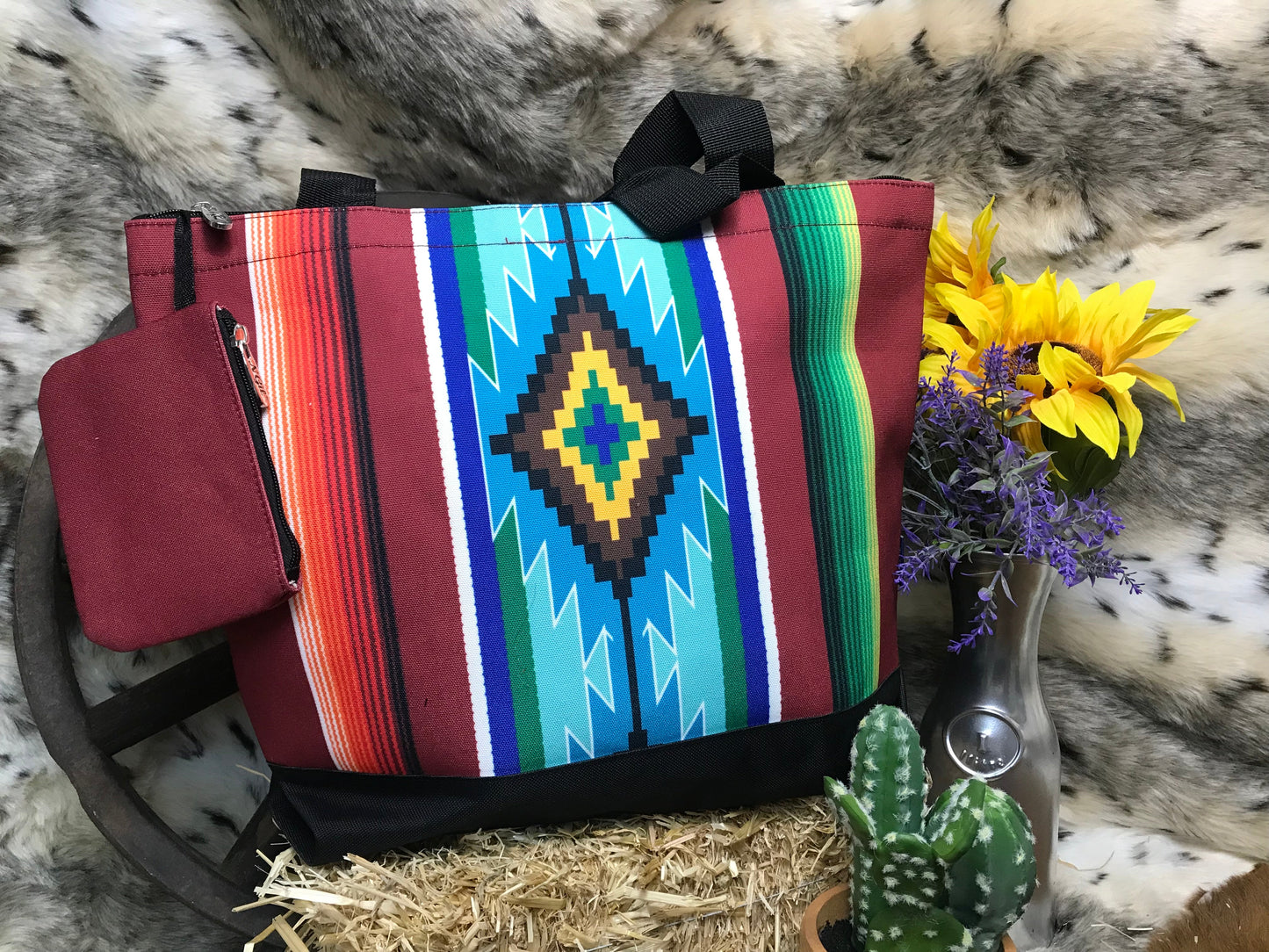 Bolso de lona azteca con monedero adjunto