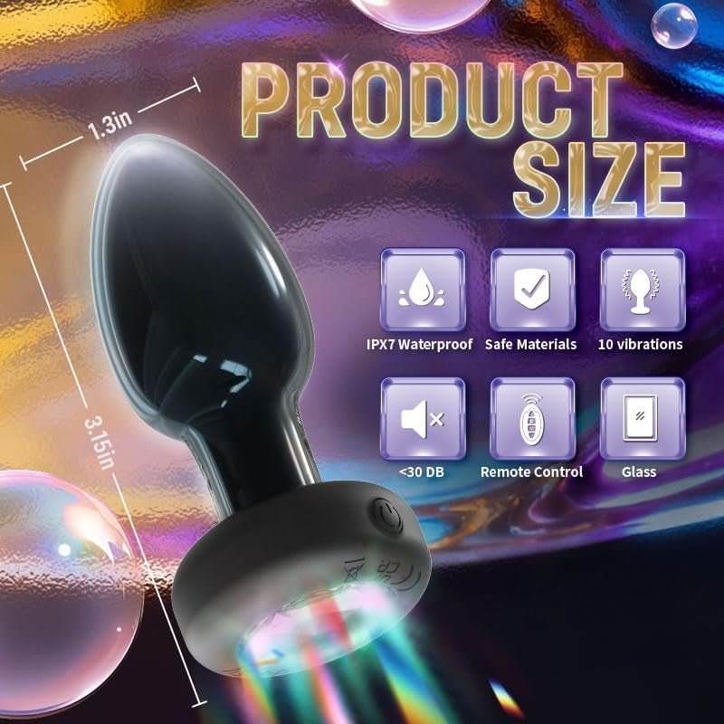 LumaGlow Light-Up Vibrating Glass Butt Plug 10 Modes