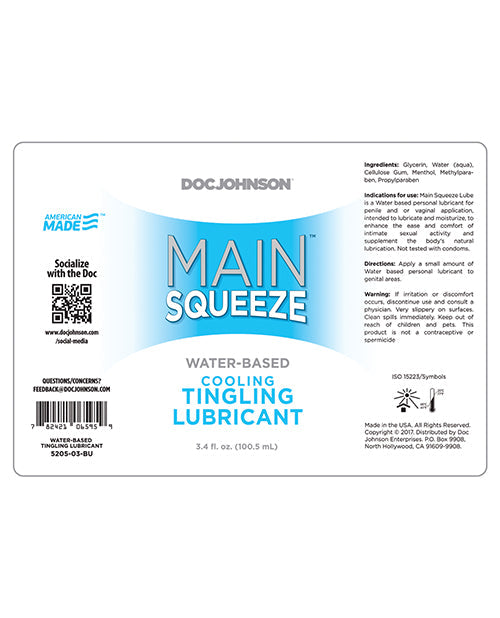 Lubricante a base de agua Main Squeeze refrescante y estimulante 3.4oz