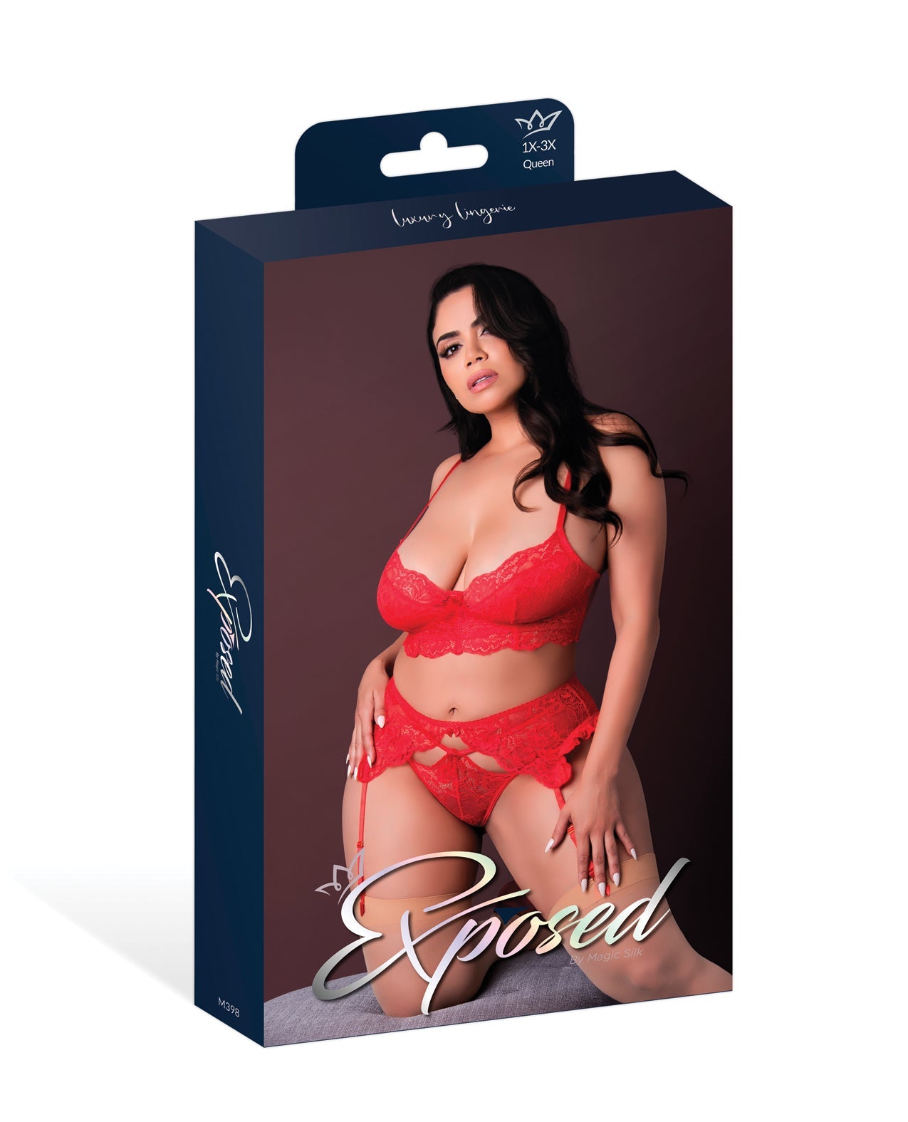 Conjunto de lencería de talla grande con liguero rojo Sugar High 1X-3X