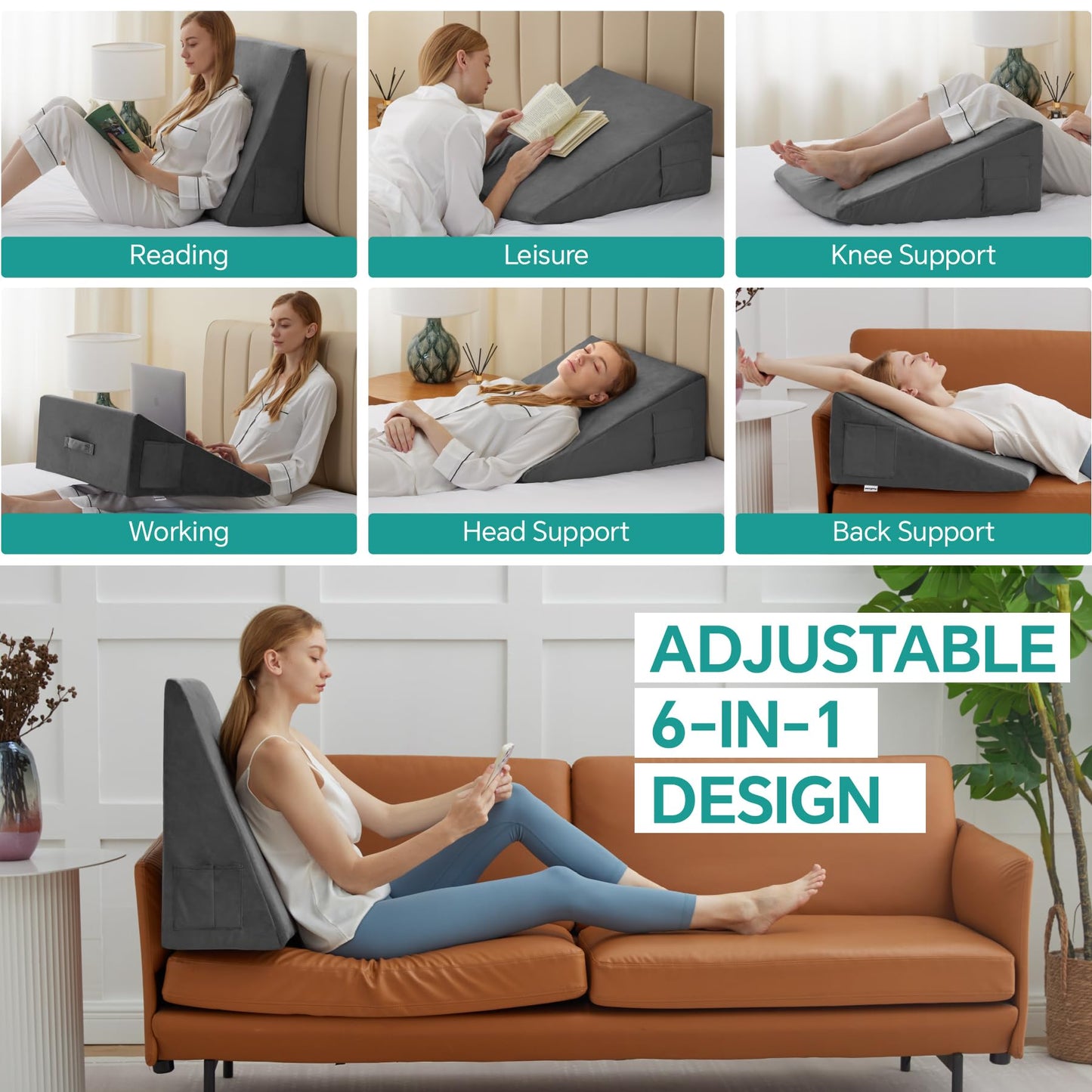 Almohada de cuña de apoyo íntimo para parejas, color gris afelpado