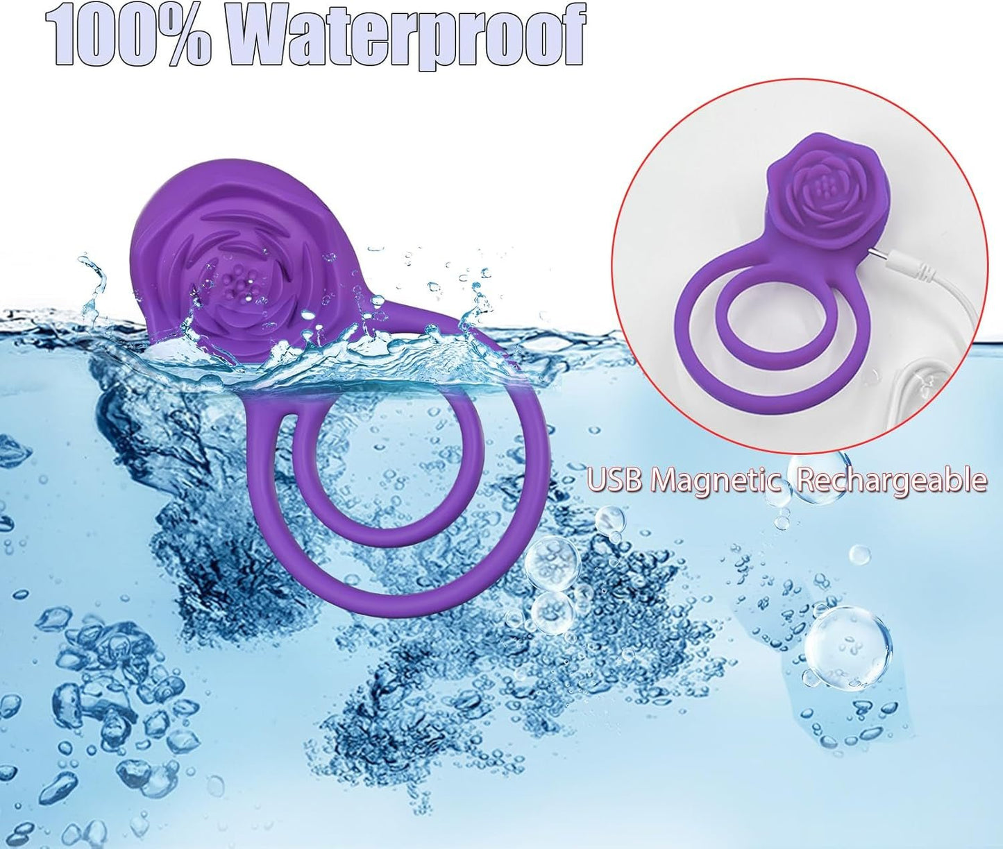 RoseBind Vibrating Dual Cock Ring Rose Clitoral 7 Modes