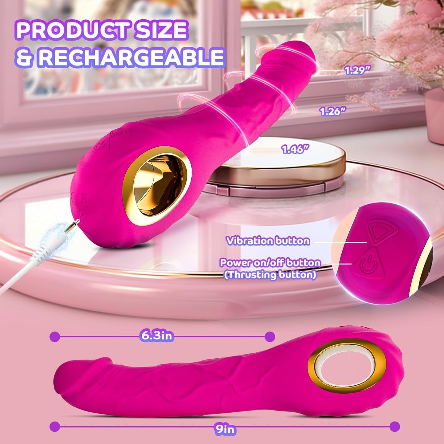 RoséMotion Vibrador Dildo de Empuje de 9 pulgadas para Punto G