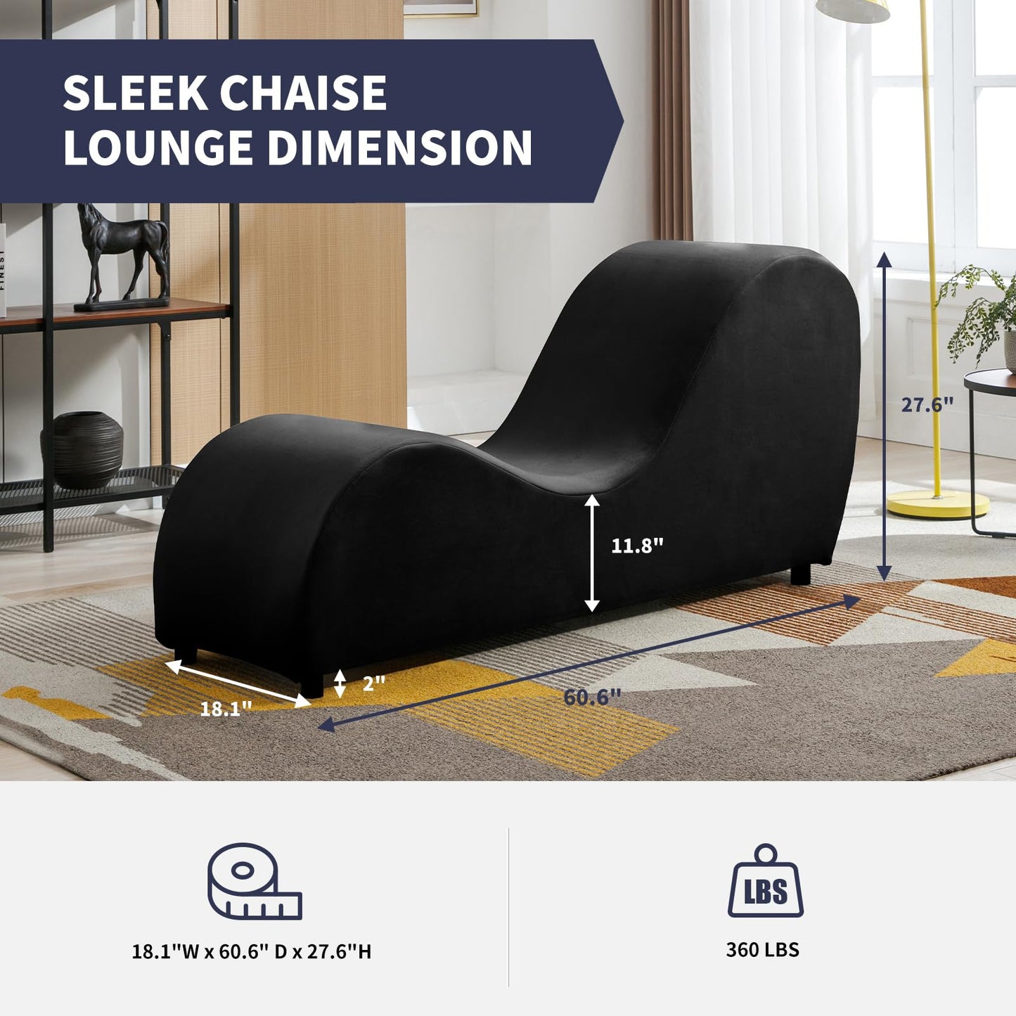 Elegante Chaiselongue de Terciopelo Curvo e Íntimo - Negro