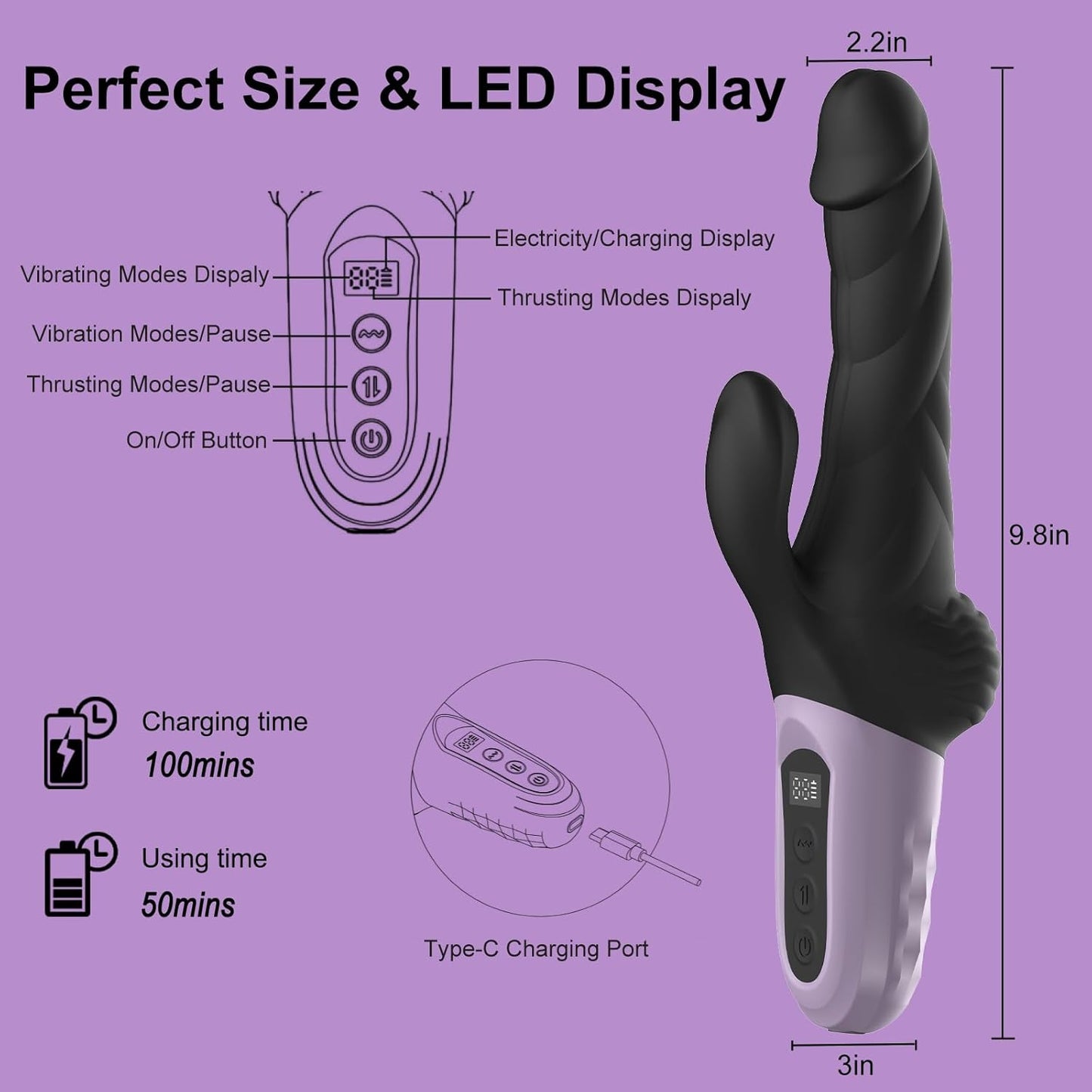 Vibrador Dildo LED ThrustView Real Feel