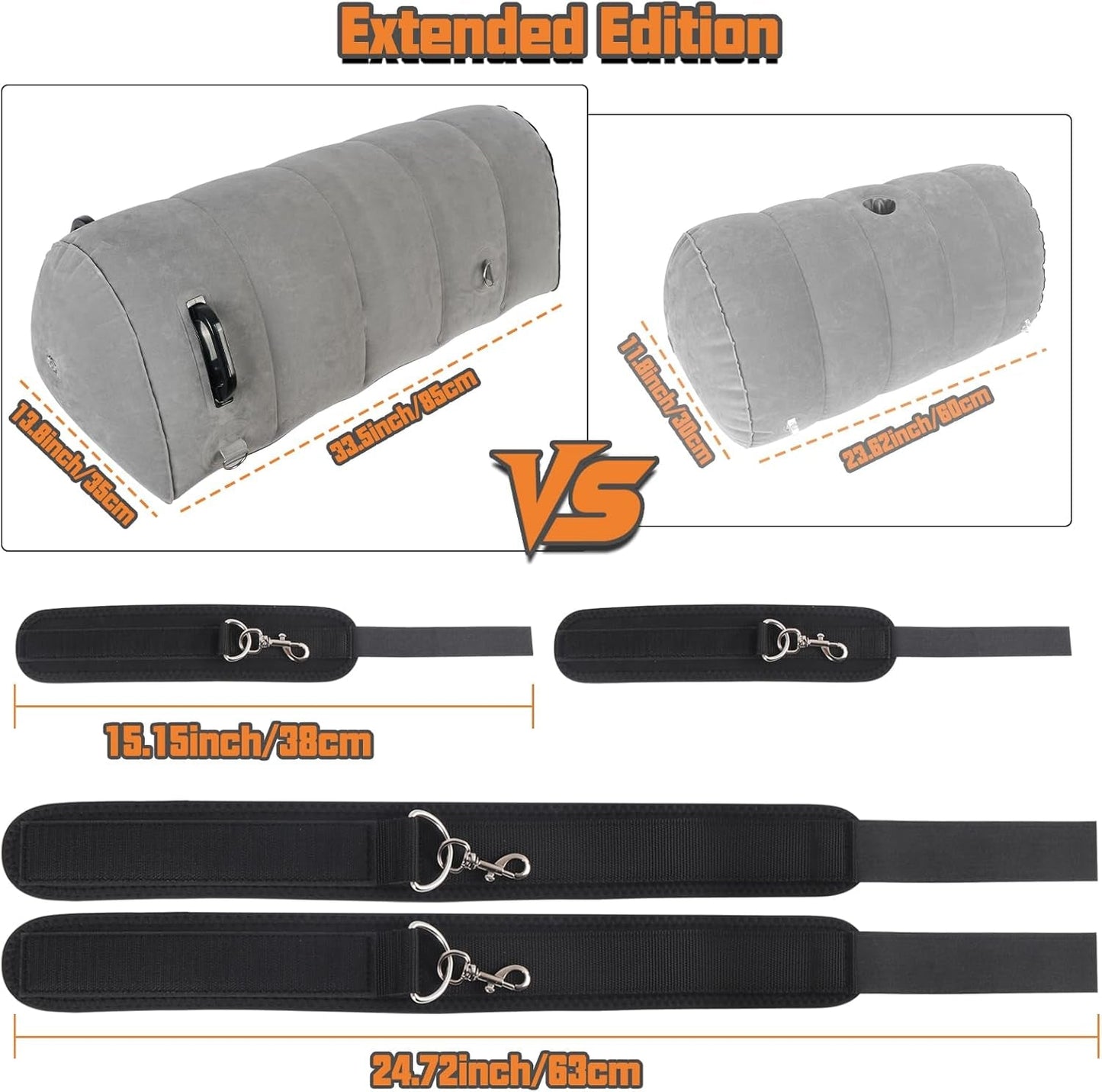 GripBond Inflatable BDSM Long Pillow with 4 Cuffs