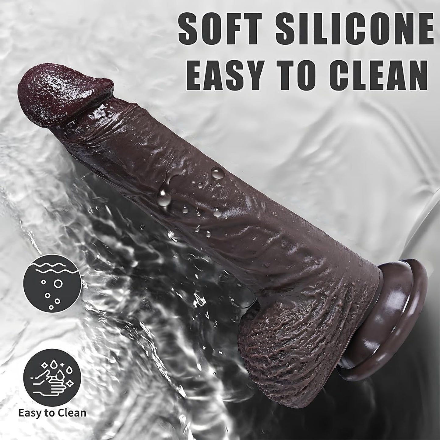 EbonyFlow 8.5” Ebony Squirting Dildo Silicone Suction Cup