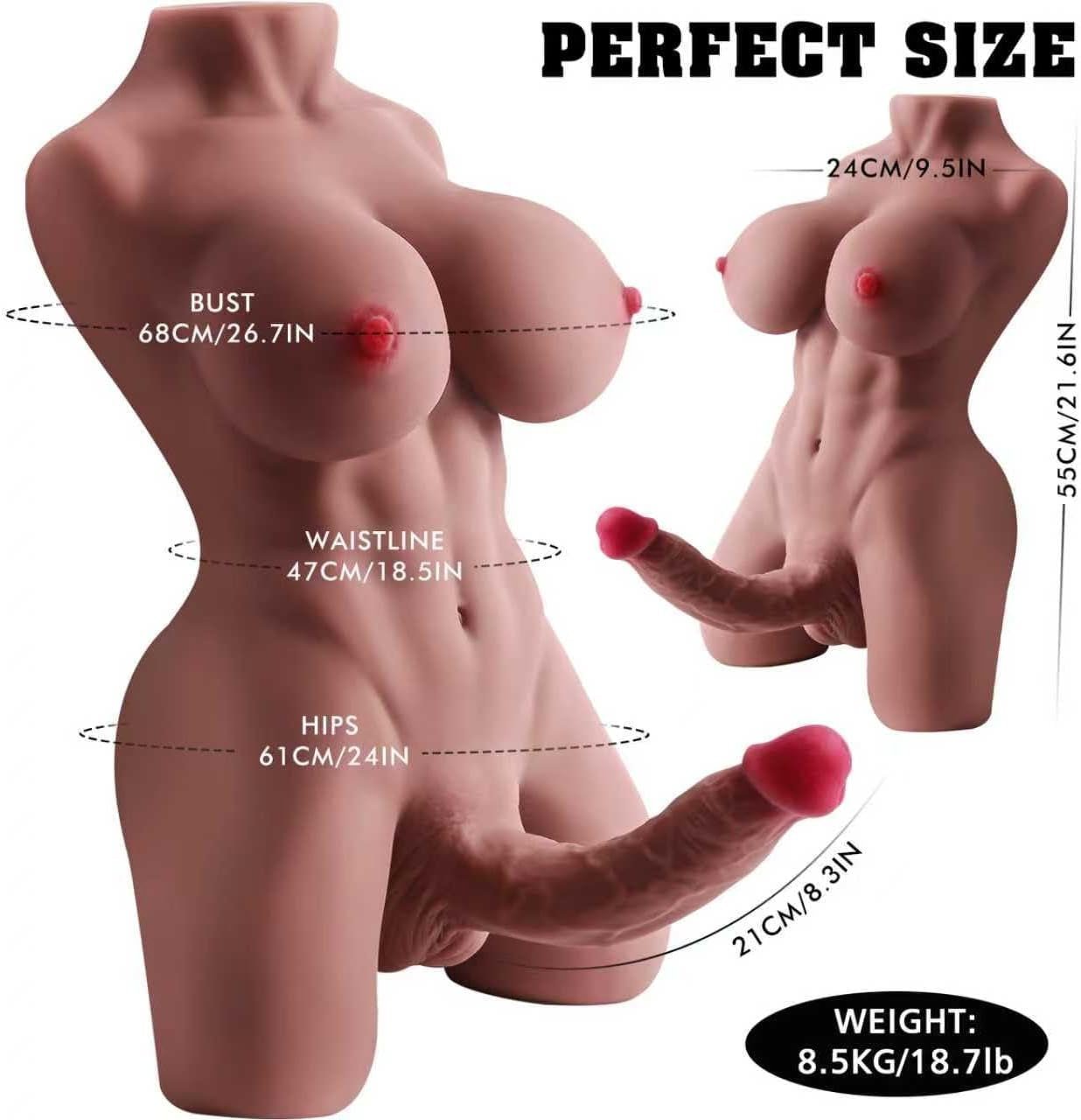 NoirviaX 18.7lb Torso de Muñeca Sexual Transgénero con Consolador TPE Marrón