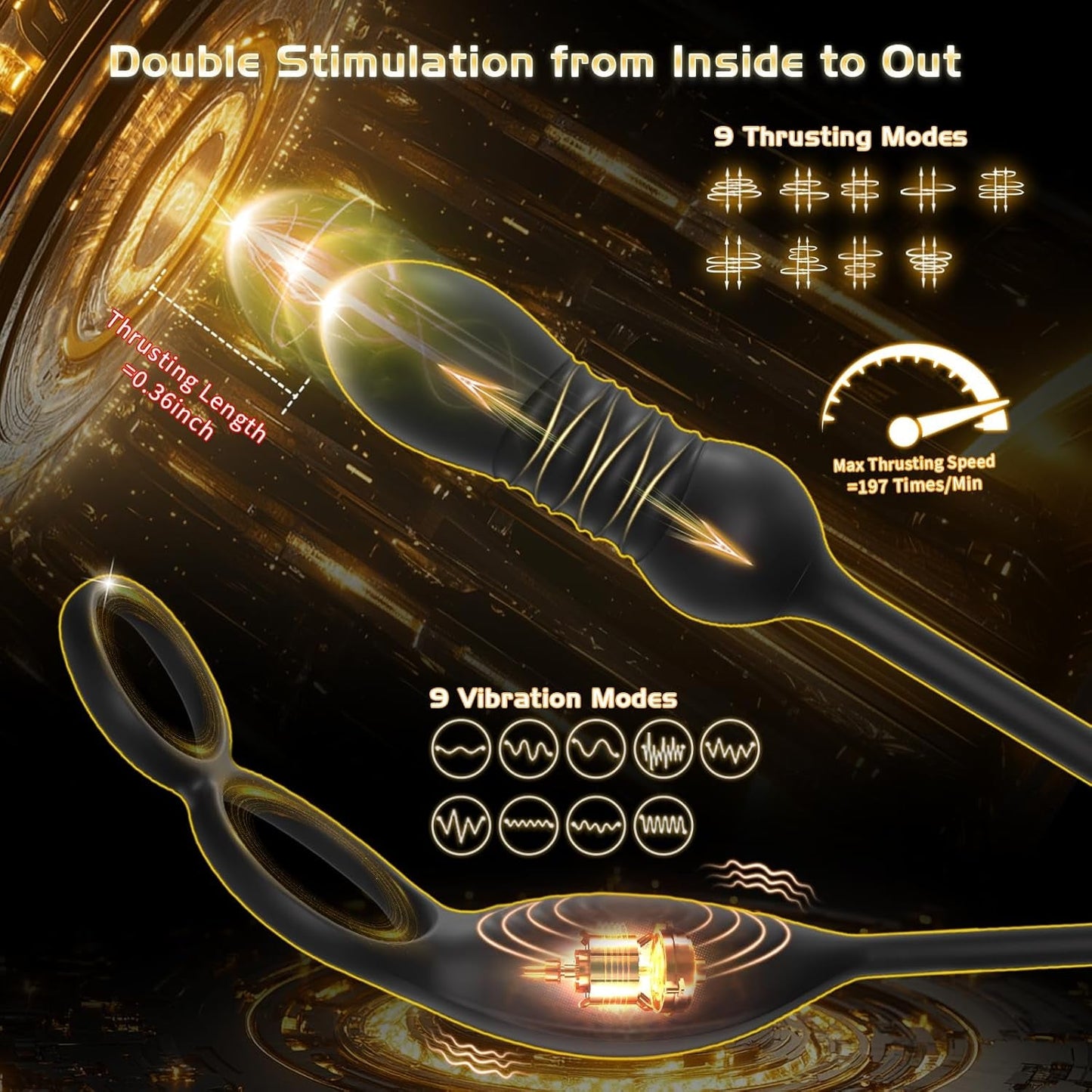 QuadThrust Masajeador de Próstata Anillo para Pene por App con Control Remoto 9 Modos