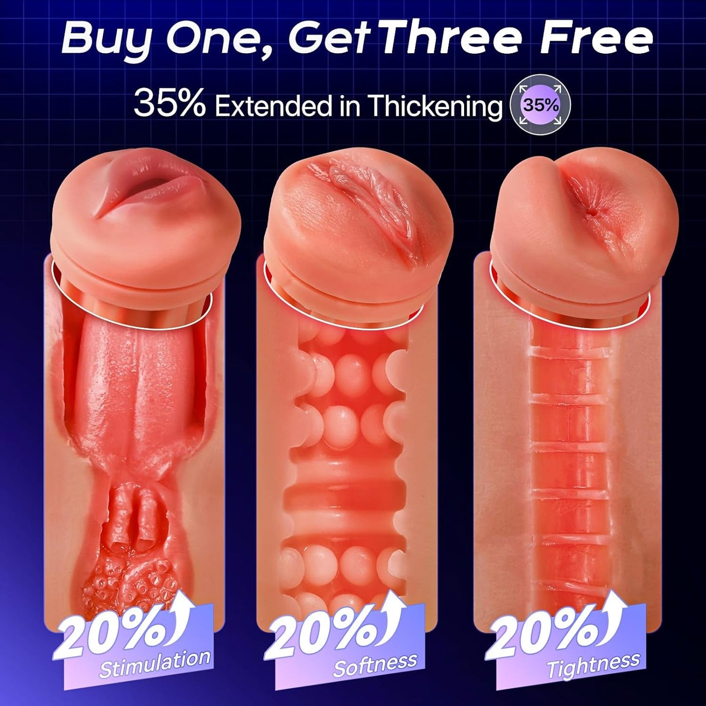 Vibrador Stroker de 3 Fundas SynapseX AI Pocket Pussy