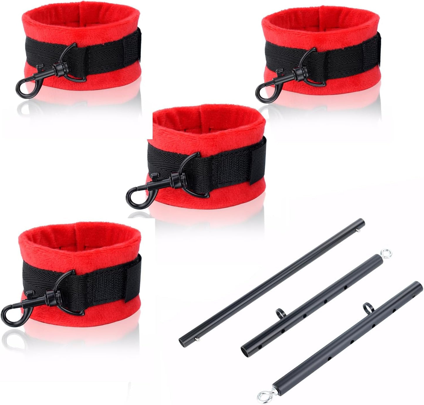 Barra separadora InfernoGrip rojo brillante con esposas peludas