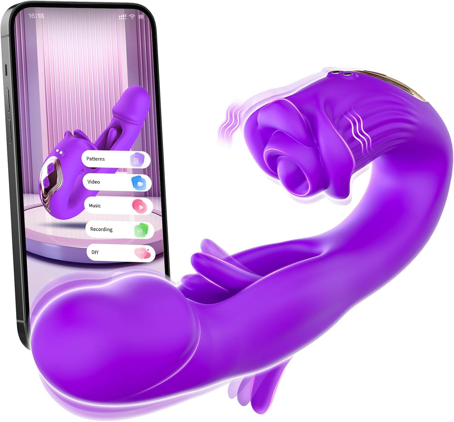 Vibrador de conejo con control por aplicación CommandRose, 9 modos, aleteo