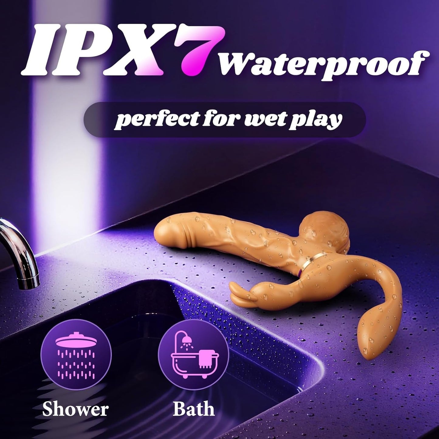 Vibrador de empuje sin tirantes DualGlide Rabbit