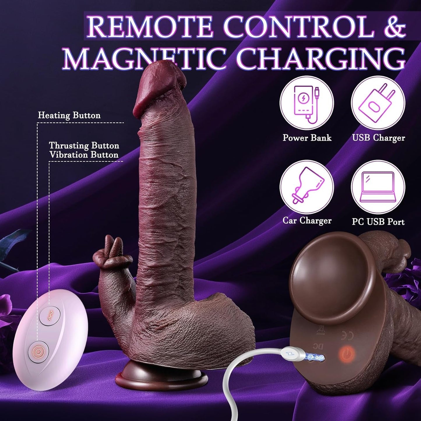 NyxoraDual Lengua Impulsora Dildo Calentado Vibrador Remoto 4 en 1