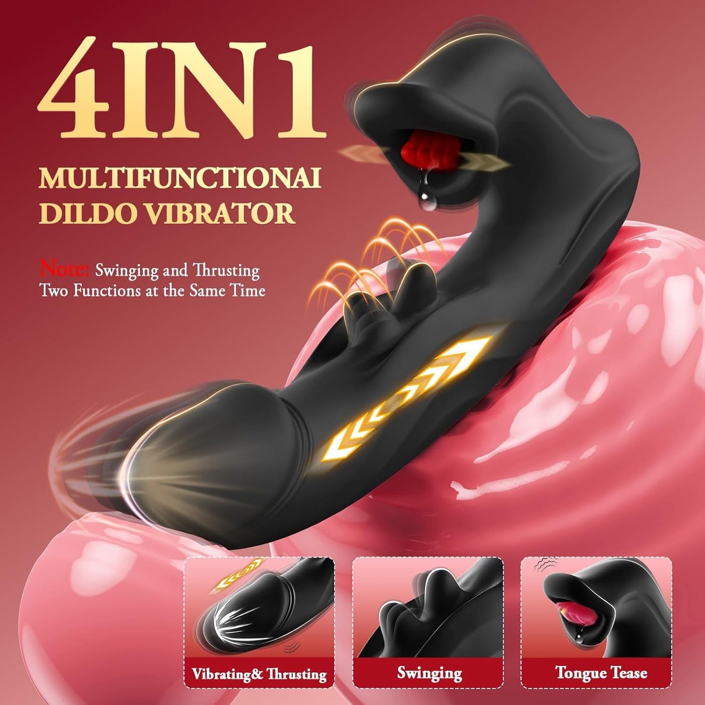 Vibrador ElyraBoost de conejo con empuje y lengüeteo 4 en 1, 10 modos, punto G