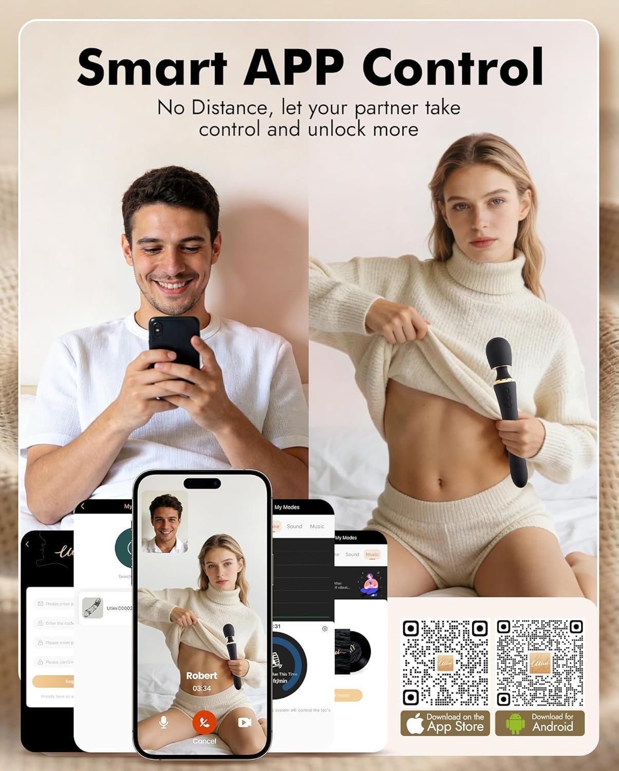 Vibrador de varita de empuje con control por aplicación y doble motor DualNova