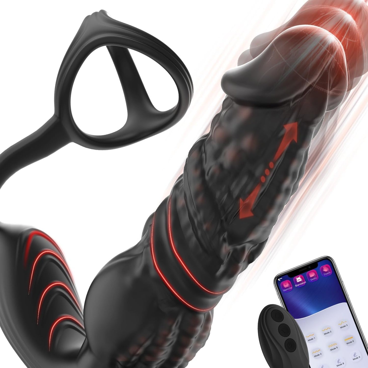 Anillo para el pene y masajeador prostático HyperThrust con 9 modos y control por aplicación