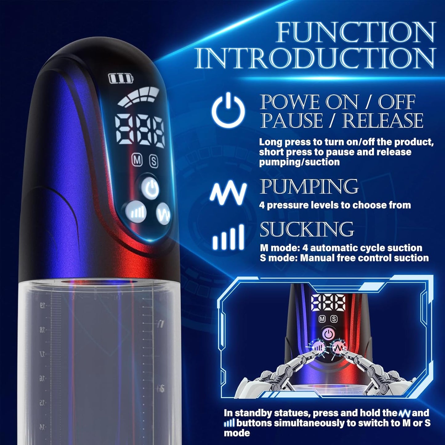Bomba de pene 2 en 1 de succión y presión – Realzador masculino automático