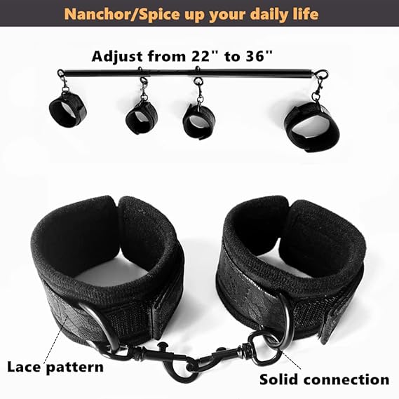 Conjunto de sujeción con barra separadora ajustable BDSM