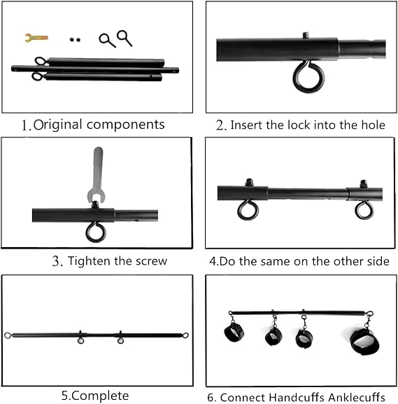 Conjunto de sujeción con barra separadora ajustable BDSM