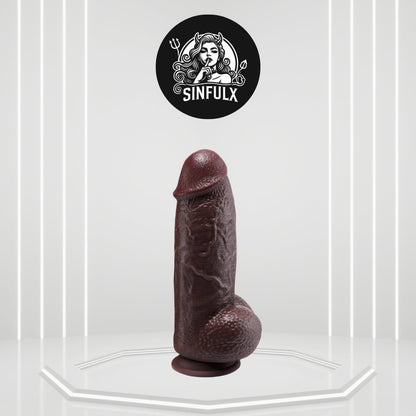 EclipseProbe Extra Thick Ebony Realistic Dildo | 8.46" Dual-Layer Silicone with Suction