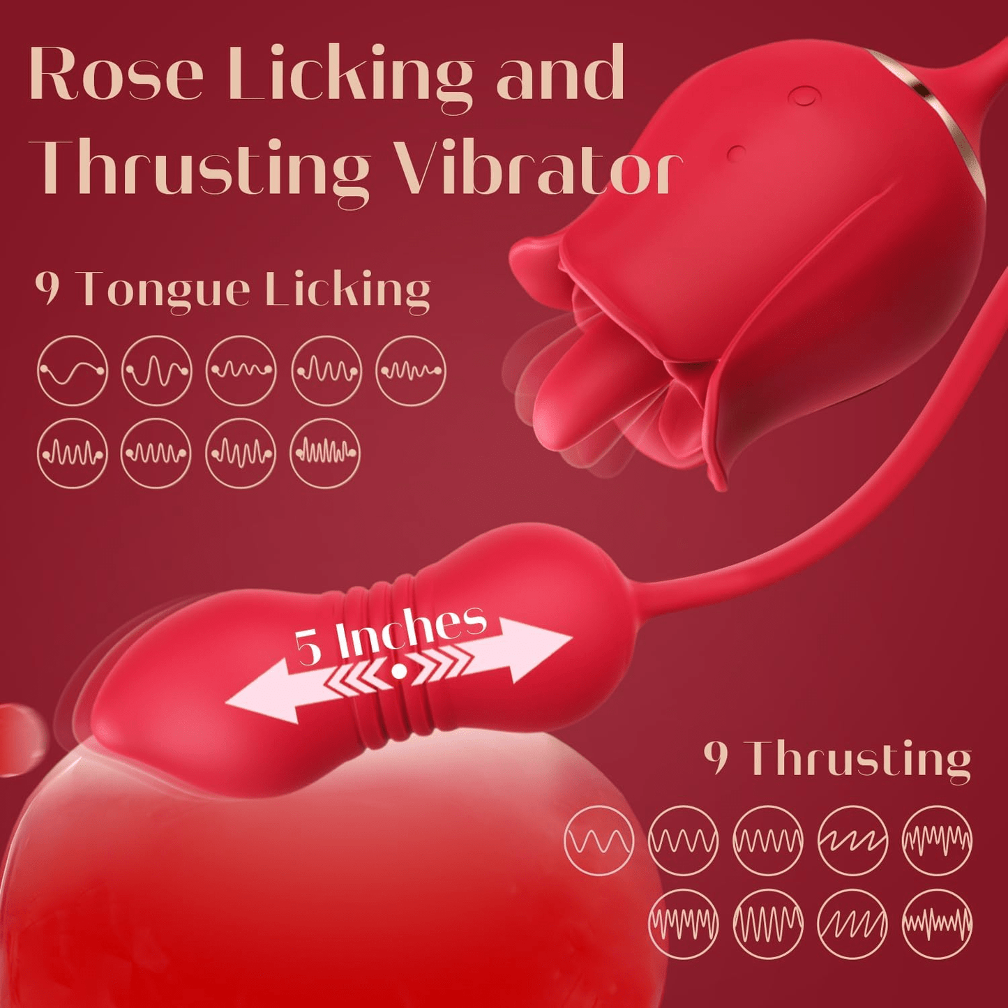 RoselleX AI Rose Vibrador de Impulso 9 Lamidas 9 Impulsos
