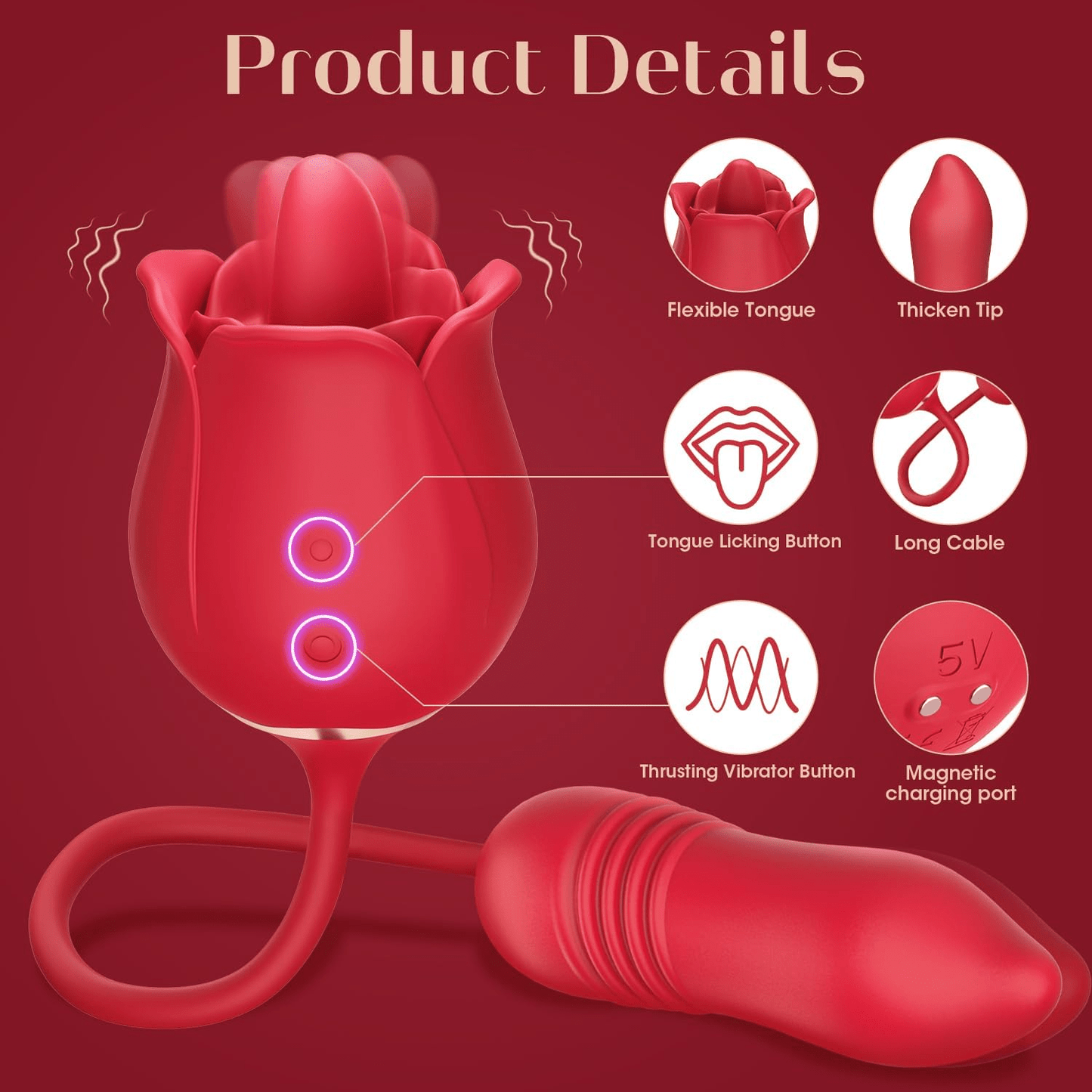RoselleX AI Rose Vibrador de Impulso 9 Lamidas 9 Impulsos