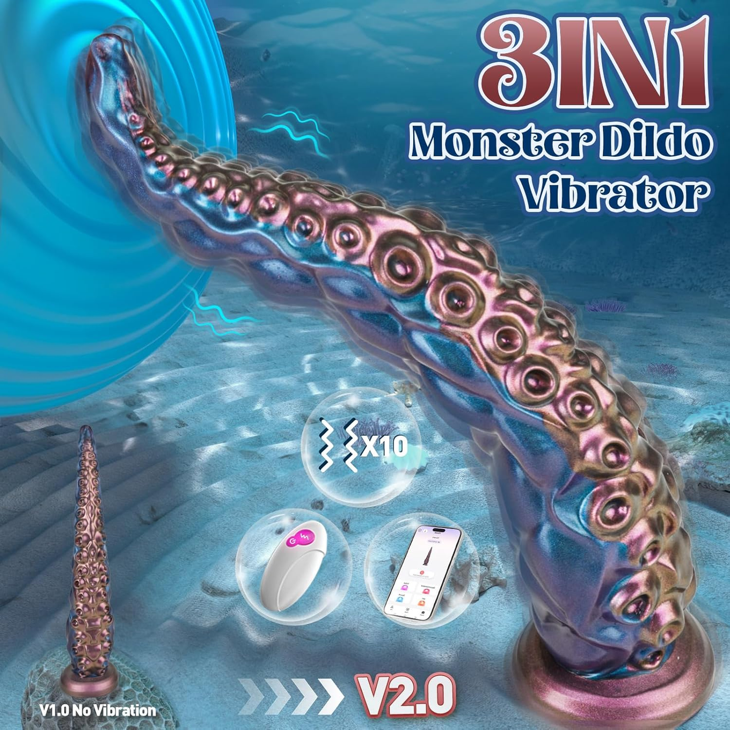 Vibrador dildo con tentáculos KrakenyX AI con 10 modos y control por aplicación