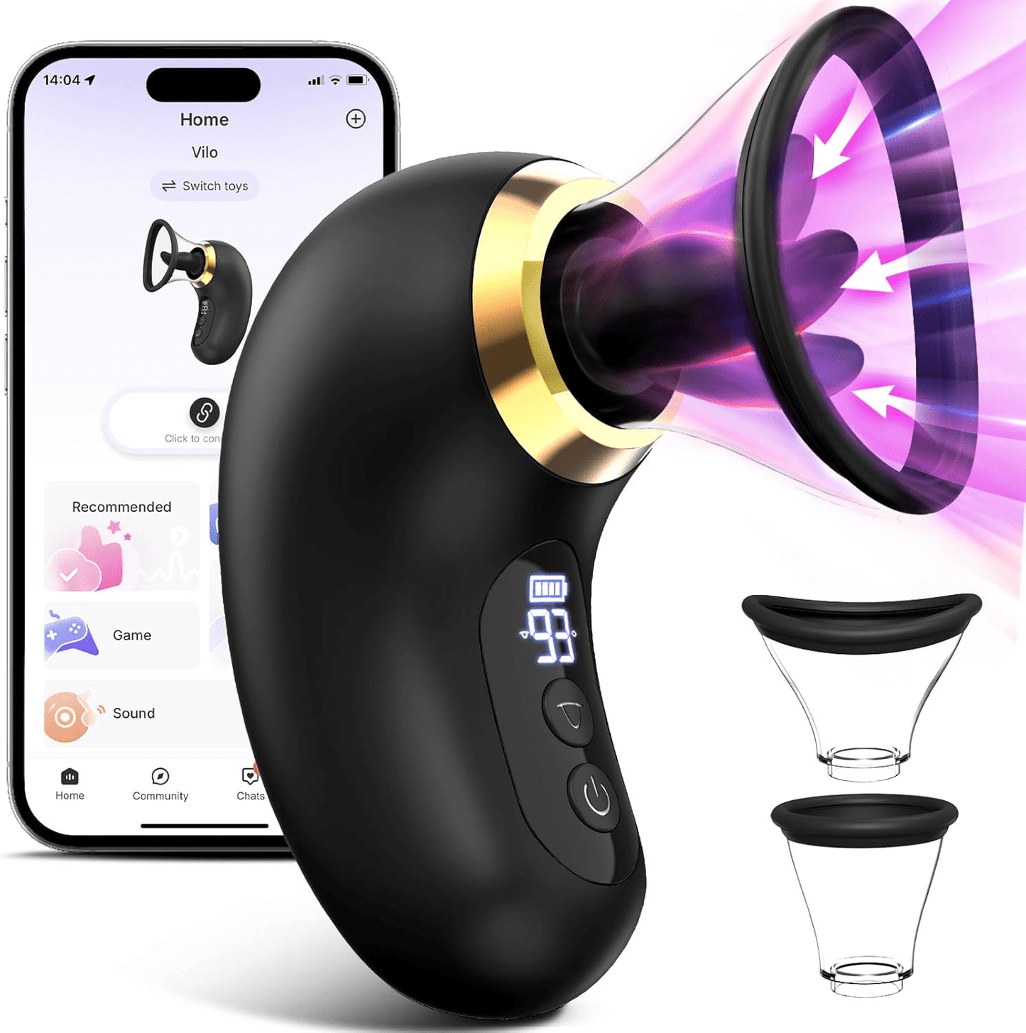 Varita de rosa ObsidiaSync AI chupasueños de clítoris, aplicación con pantalla LCD, resistente al agua