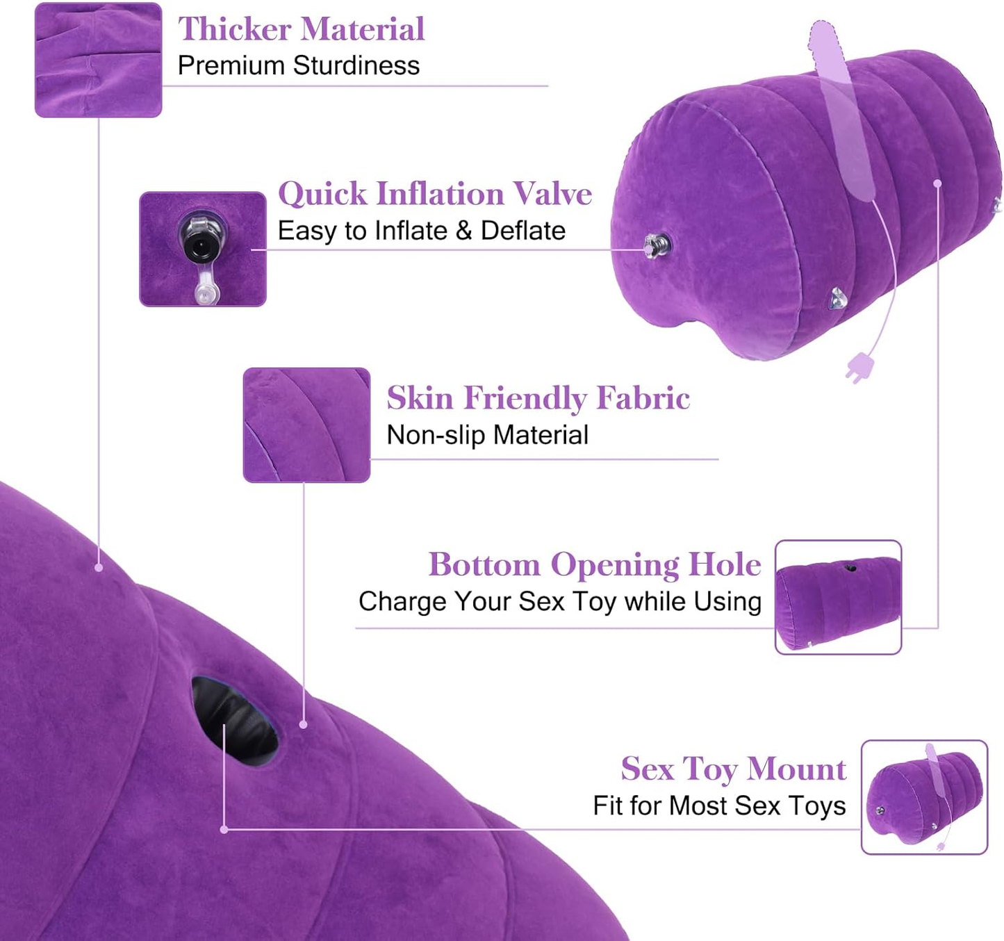 Almohada con Montaje de Dildo Inflable HeartLock con Juego de Puños