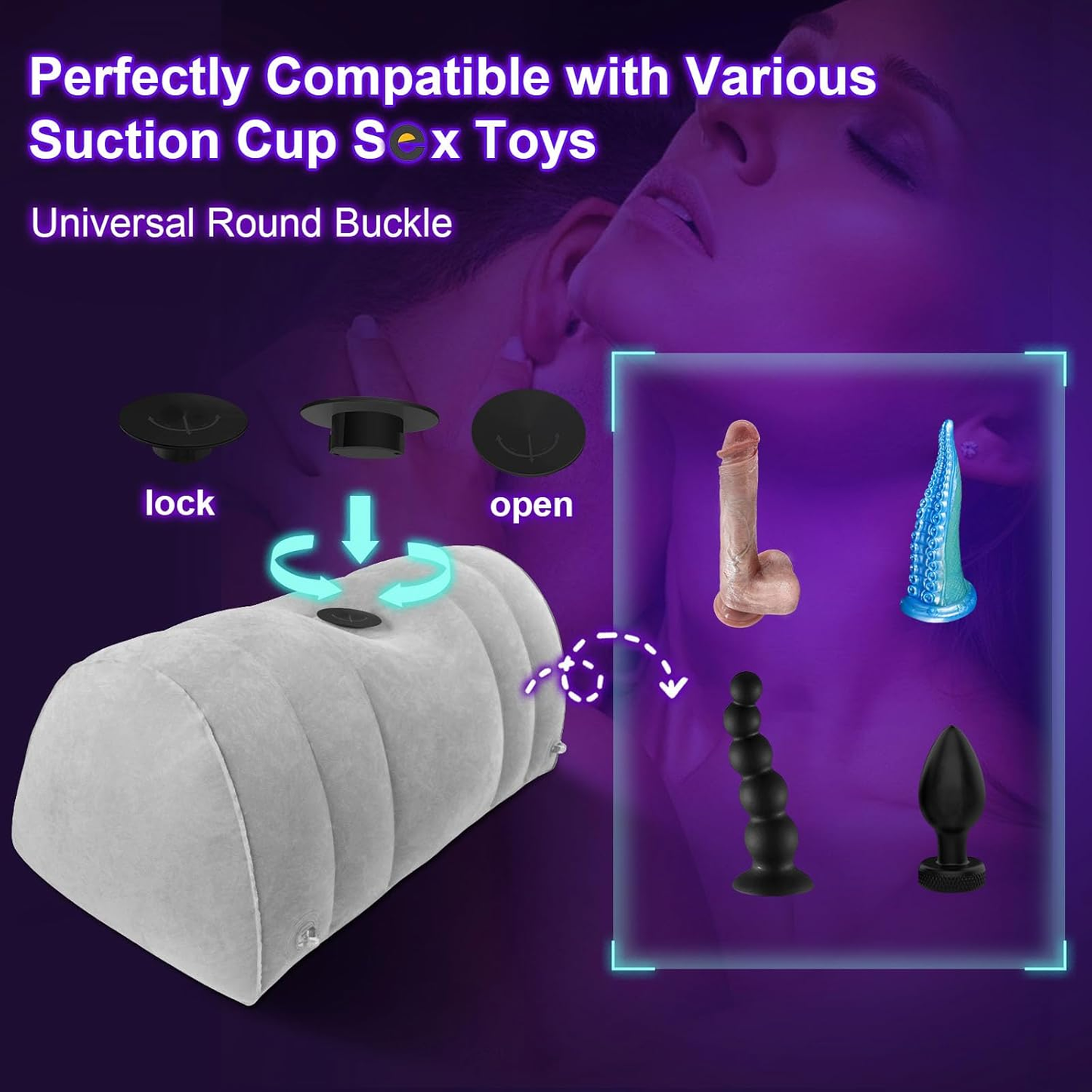 Almohada inflable BDSM DominaLift con soporte para dildo y esposas