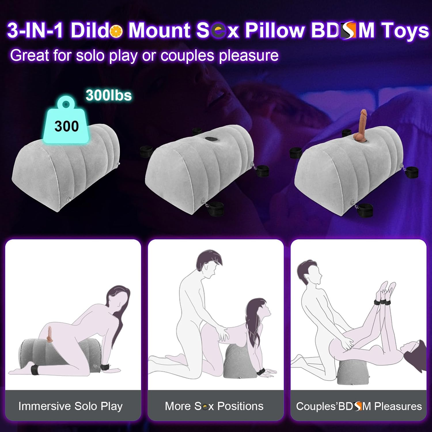 Almohada inflable BDSM DominaLift con soporte para dildo y esposas