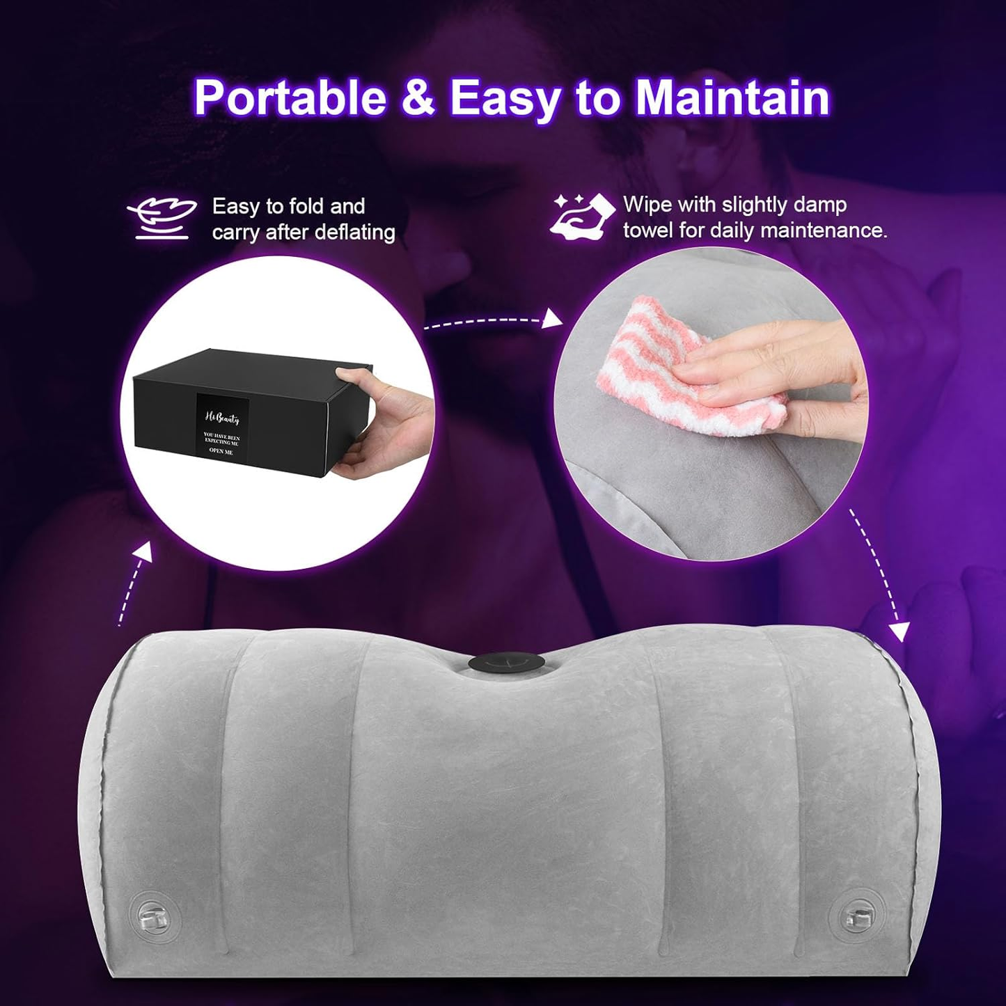 Almohada inflable BDSM DominaLift con soporte para dildo y esposas