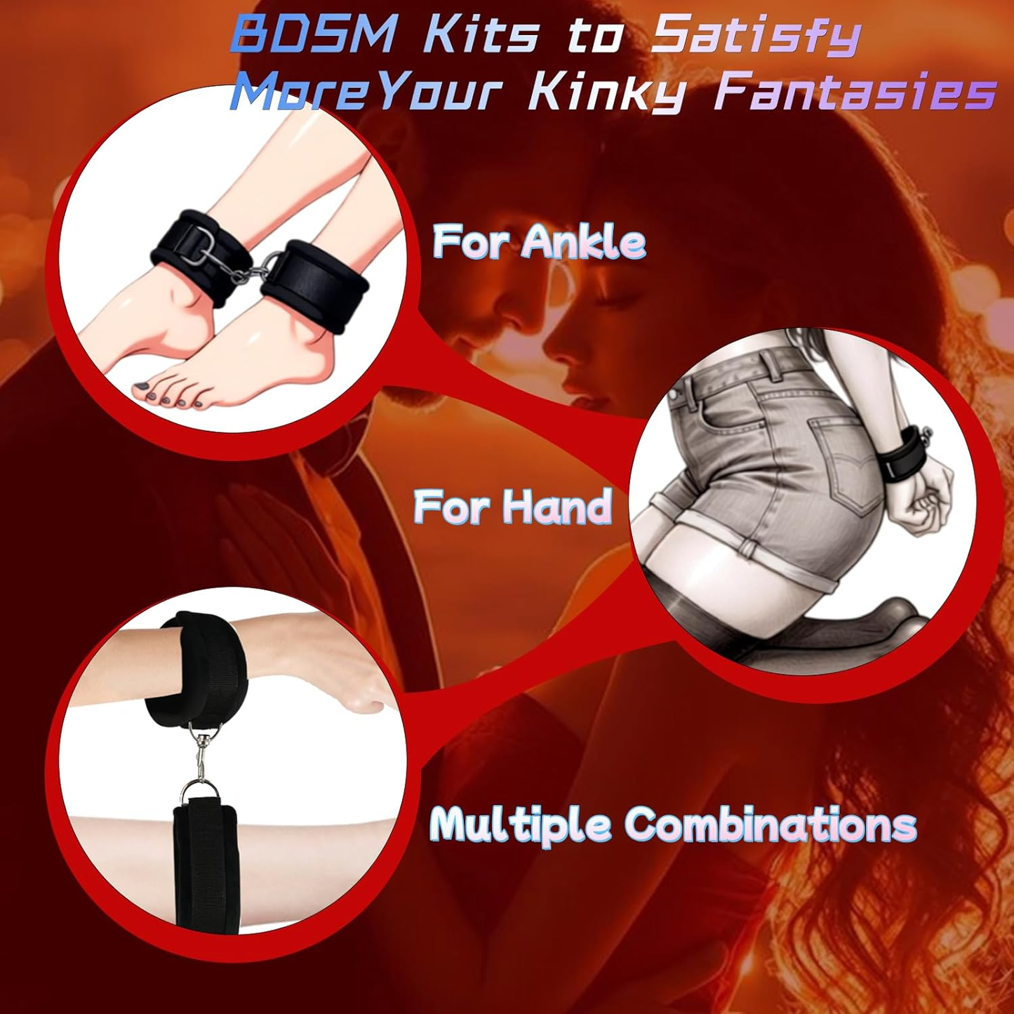 Almohada de posicionamiento BDSM StrataBond con puños para muñecas y tobillos